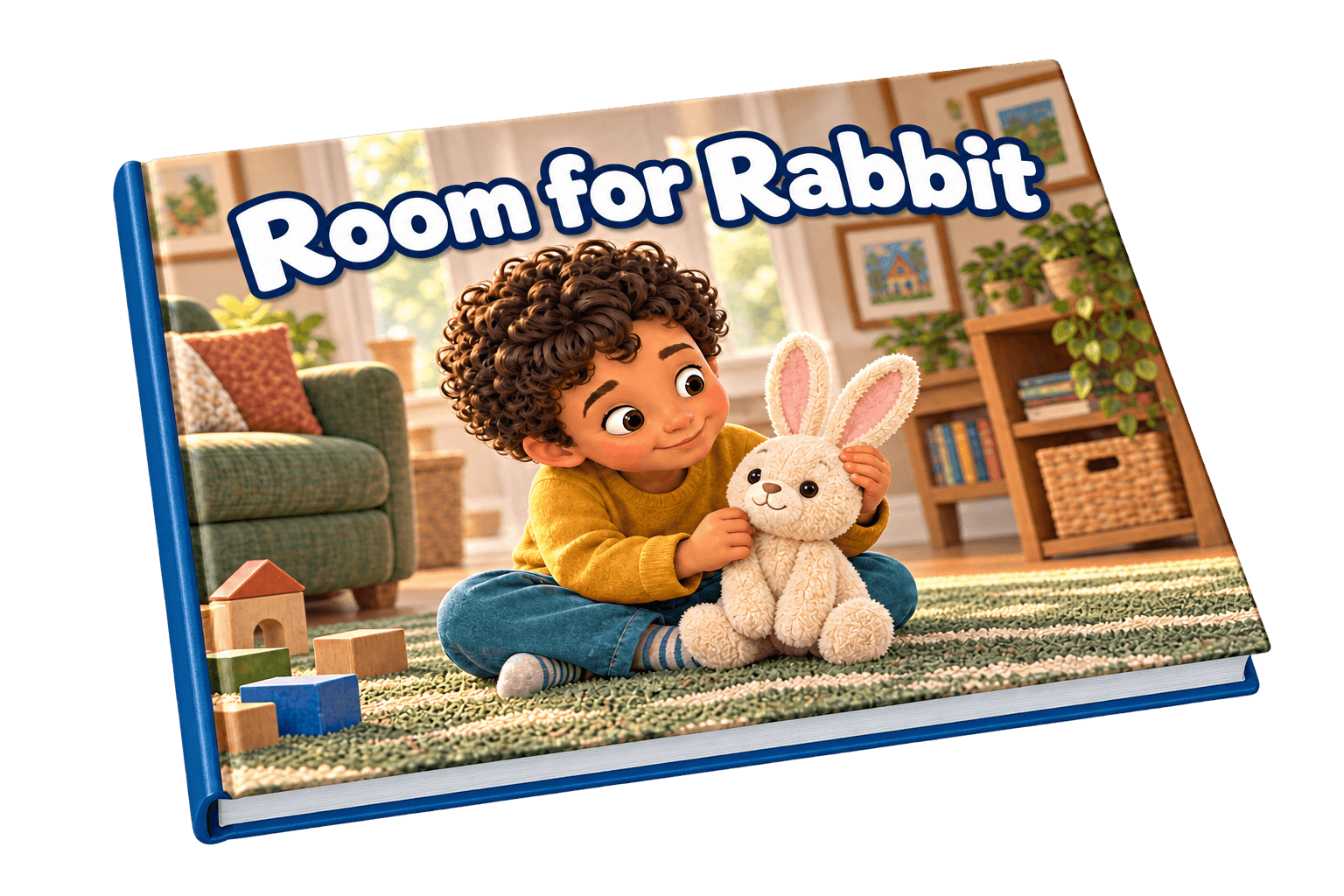 Room for Rabbit as a closed landscape hardcover, with Alex and Rabbit on the illustrated cover.