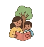 Parent and child reading a personalized storybook together