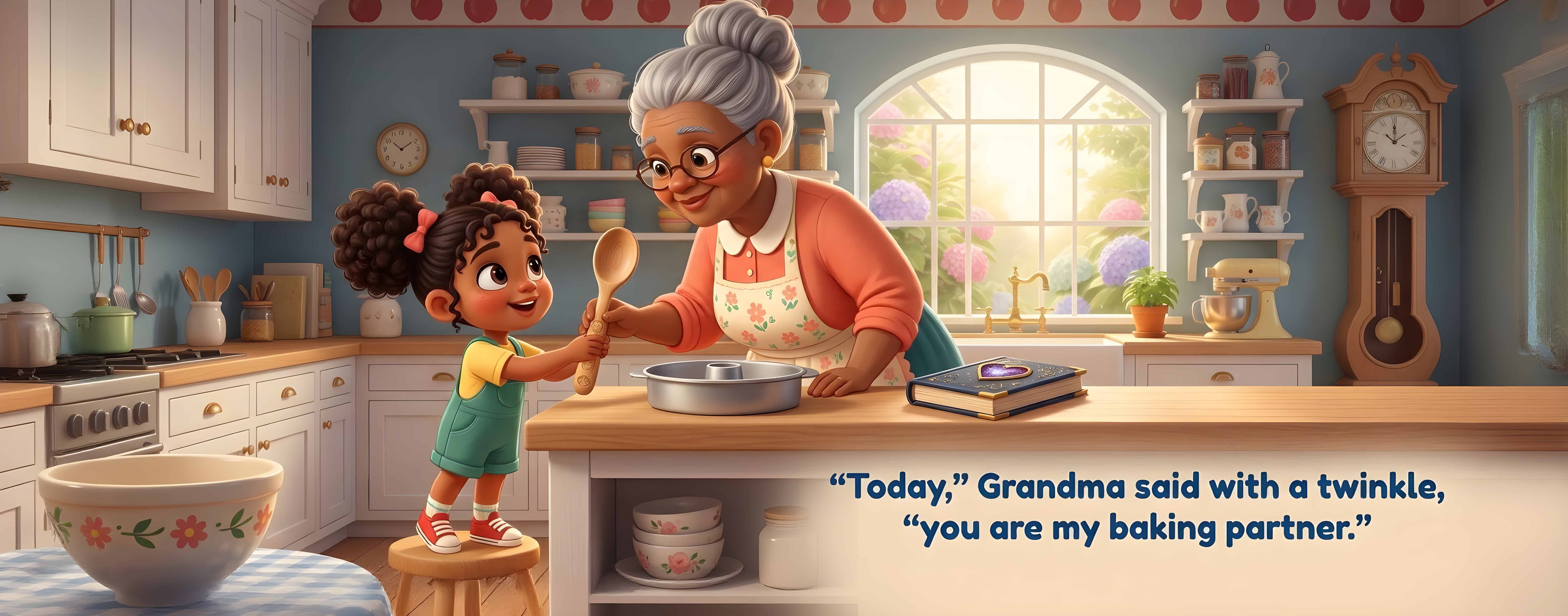 Grandma inviting a child to be her baking partner