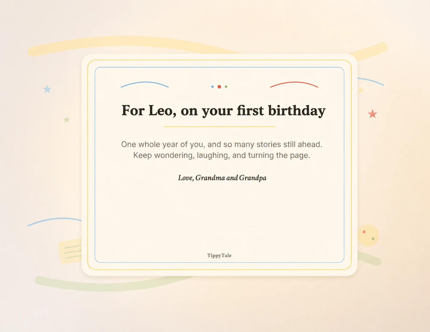 Sample first-birthday dedication for Leo from Grandma and Grandpa