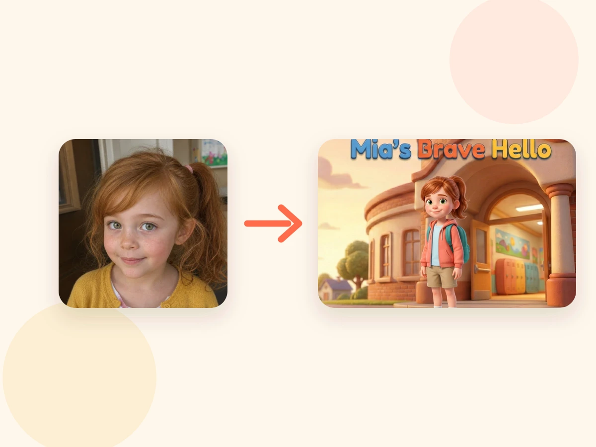 Real child photo next to its matching personalized storybook preview